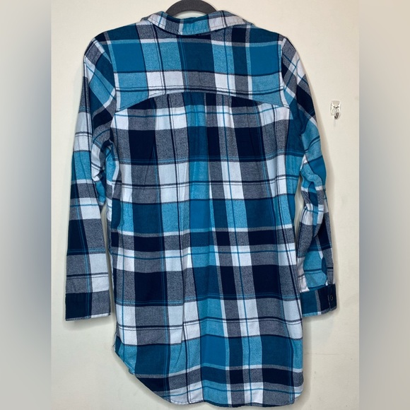 Make + Model Flannel button up Shirt Size XS Aqua Turquoise Blue Plaid Nordstrom - Picture 2 of 3